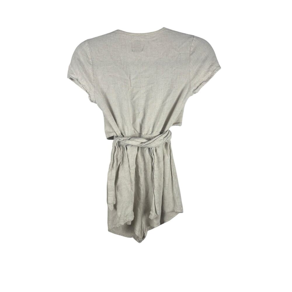 Princess Polly Linen Crop Romper Tan‎ Short Sleeve Pull On Boho US 2 - Picture 4 of 6